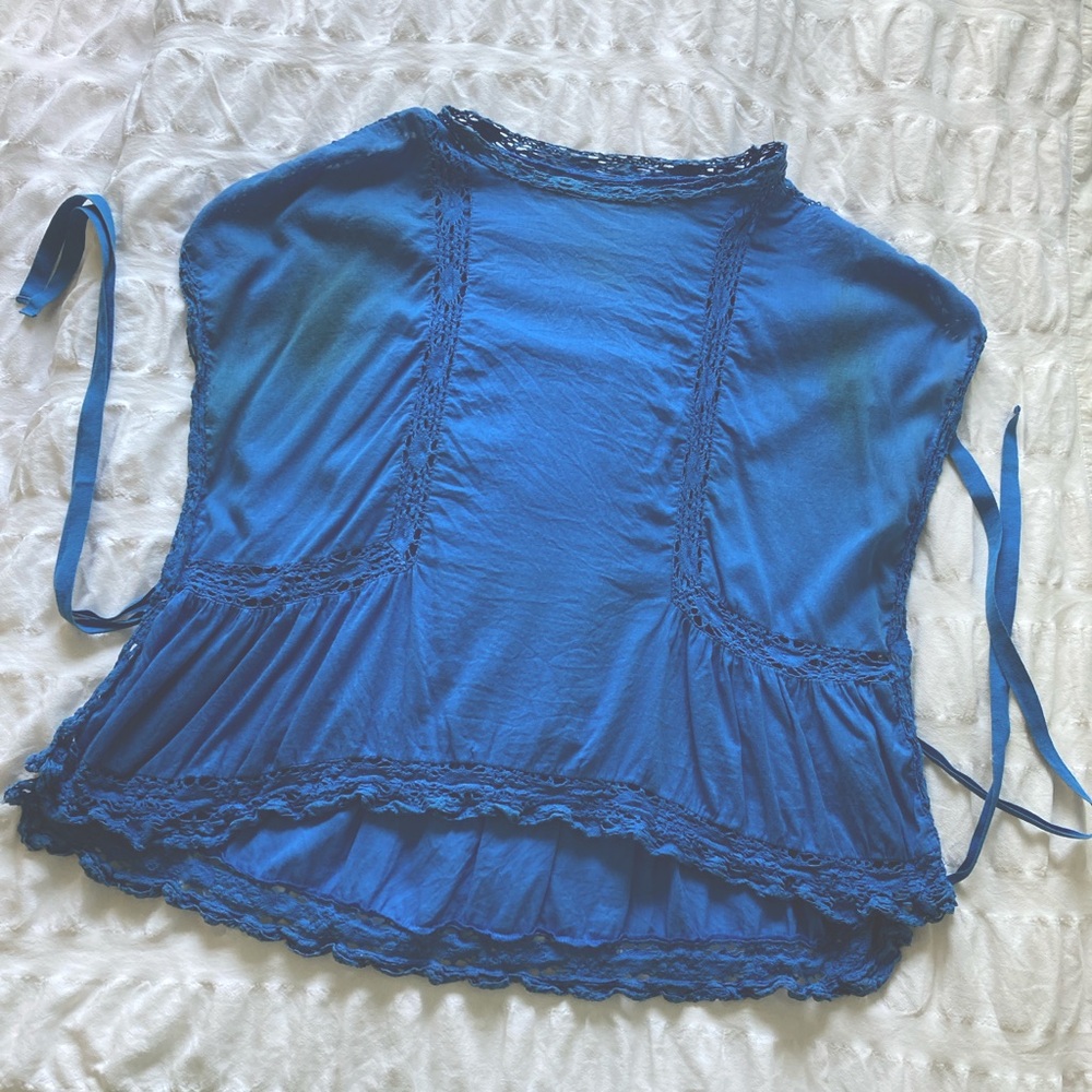 Isabel Marant Etoile Duffy Blue Crochet/Trim Cotton Smock Top size 40